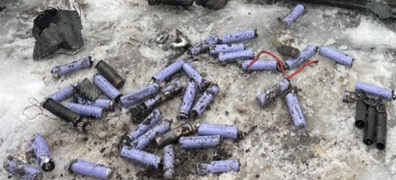 On-board power supply based on Li-ion 18650 batteries — 18650 Li-ion cells scattered on snow at the crash site