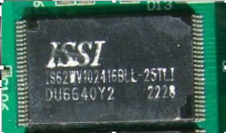 16MB RAM memory chip, marked ISSI IS62WV102416DLL-25TLI DU6640Y2 2228