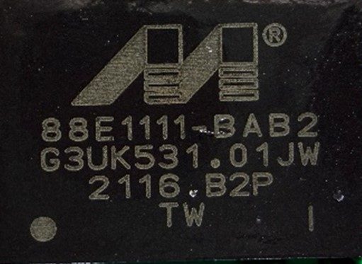 Ethernet transceiver, marked 88E1111-BAB2 G3UK531.01JW 2116 B2P TW