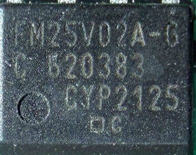 FRAM memory chip, marked FM25V02A-G 520383 CYP2125 G