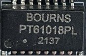 Ethernet transformer, marked PT61018PL 2137
