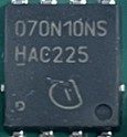 N-channel MOSFET, marked 070N10NS HAC225