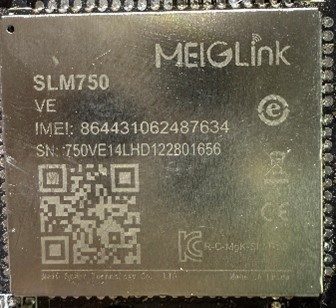 M2M module, marked MEIGLINK SLM750 IMEI:864431062487634